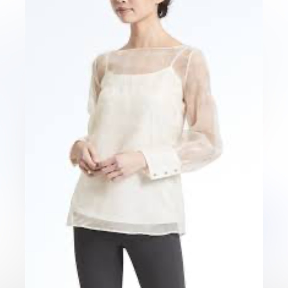 Banana Republic Heritage Collection Gathered Sleeve Sheer Top Size Large
